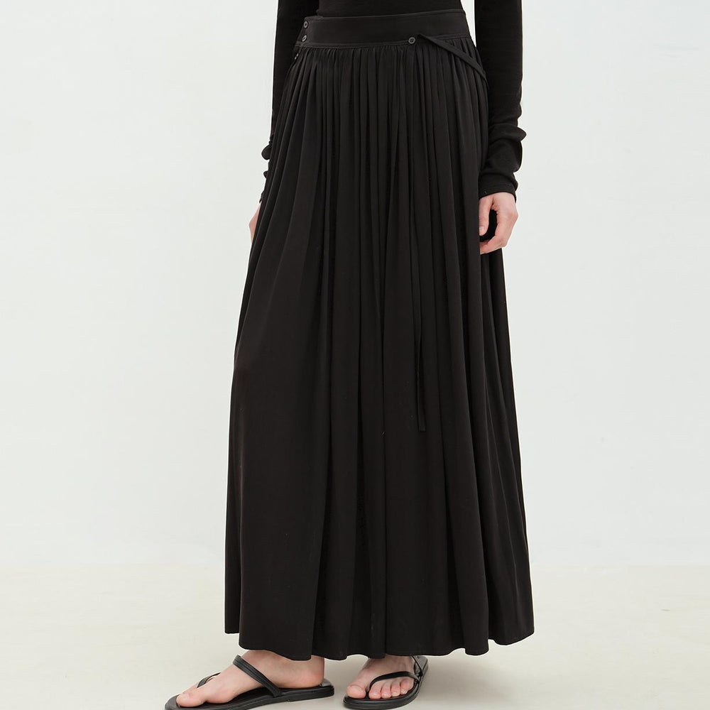"Floating Lights on the Sea" Adjustable Waist Pleated Straight Dress