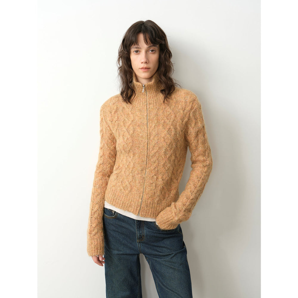 
                  
                    "Romantic Cable" vintage warm flower basic mohair wool cable blend zipper knitted cardigan
                  
                