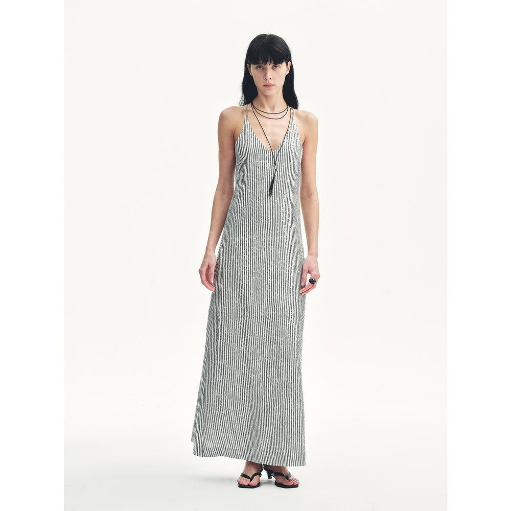 "Galaxy Trace" Linen Sequin Embroidery Dress Summer