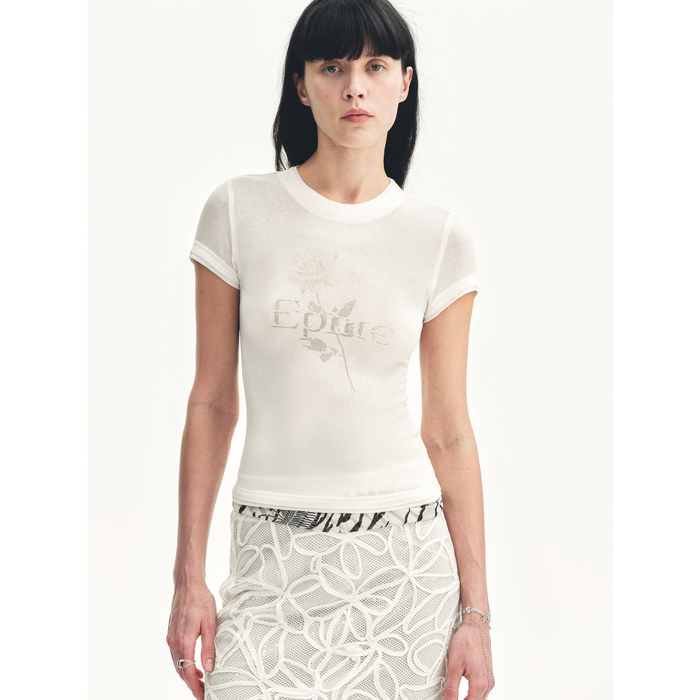 "Memory Navigation" Tencel acetate fake two-piece slim fit straight shoulder T-shirt