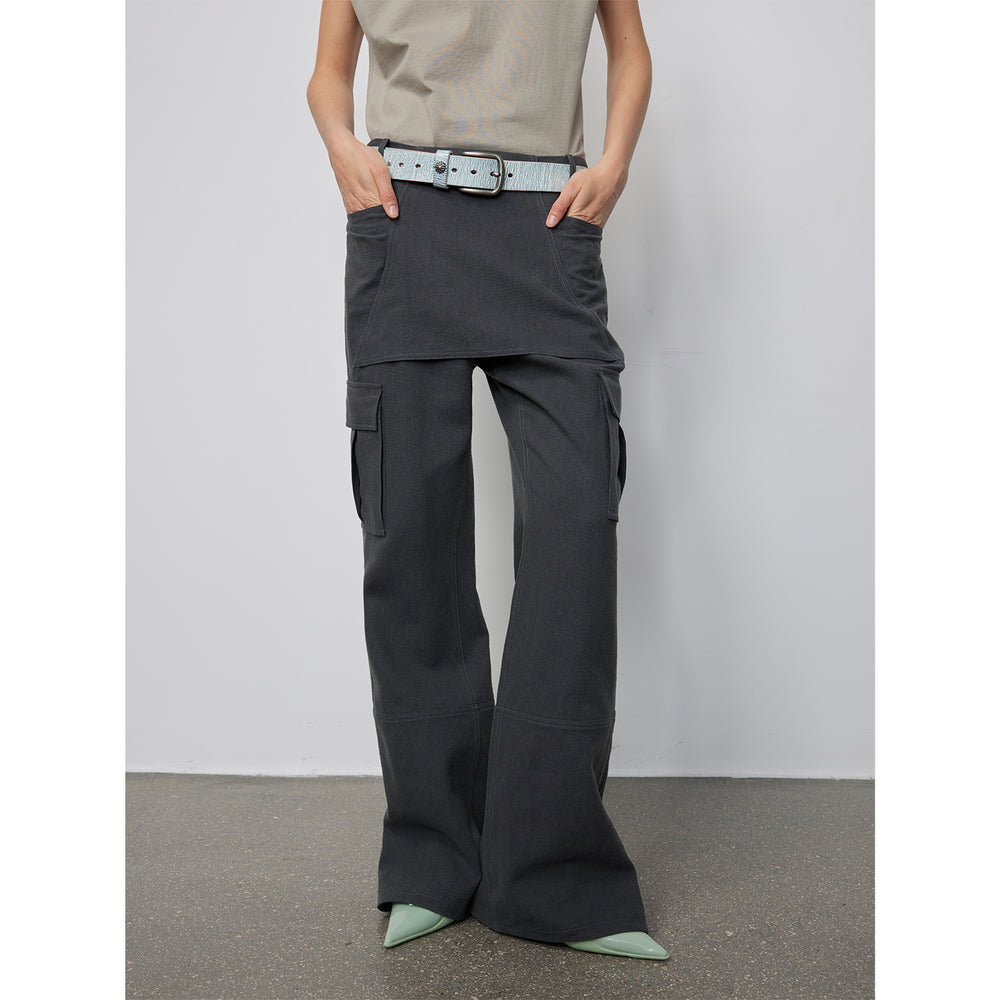
                  
                    "Free to run away" miu style fake two-piece workwear micro-flared casual pants low-waist slim zipper trousers for women
                  
                