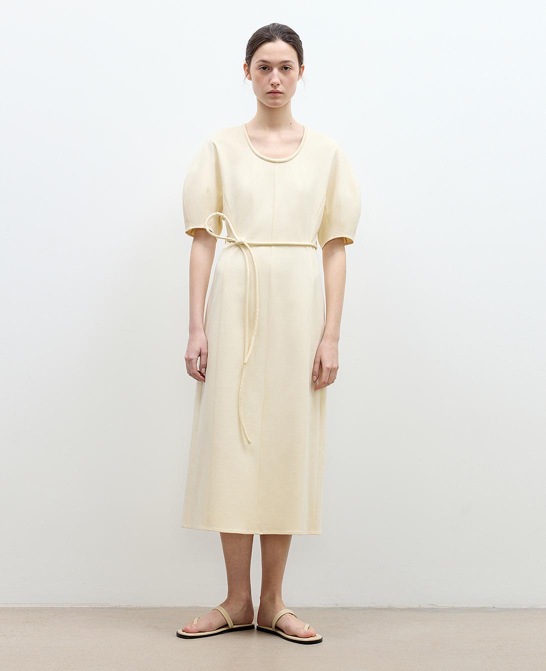"April Story" 3D U neck split waist curved skirt knitted dress