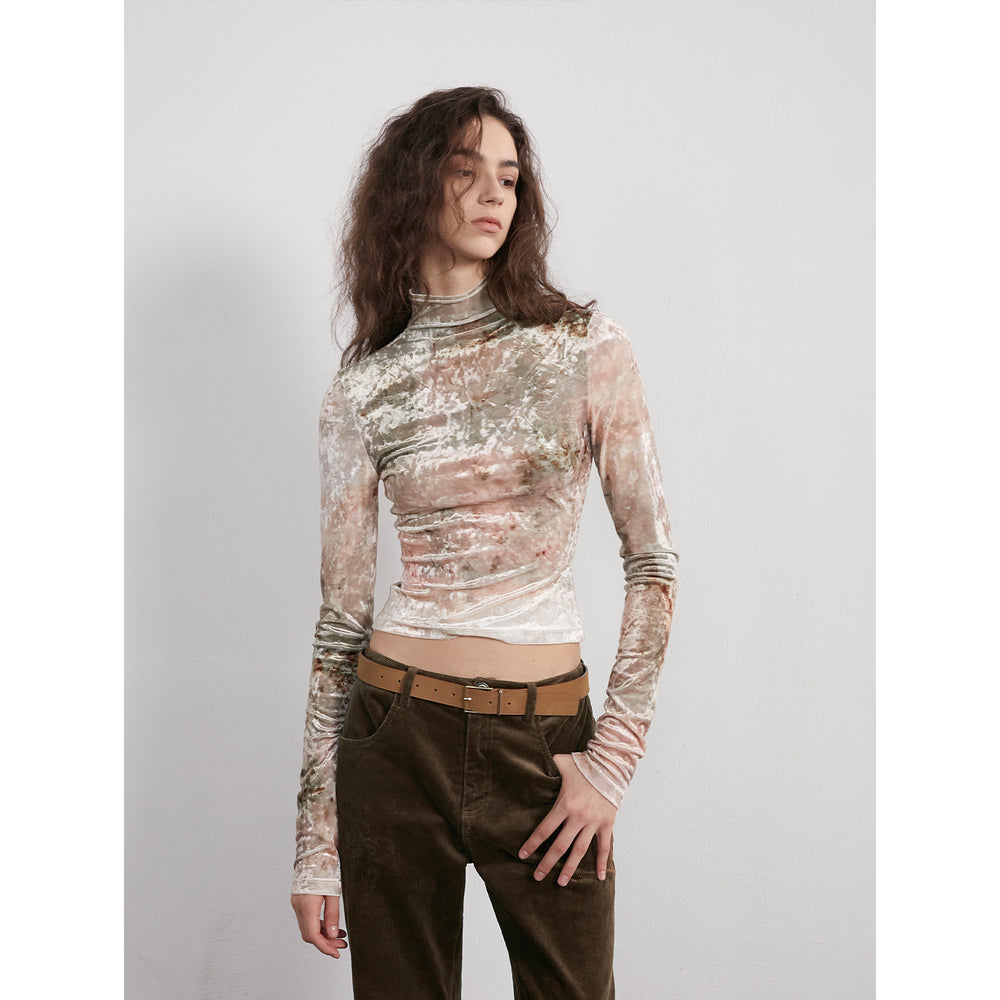 
                  
                    "Warm Sugar Latte" Smudge Print Velvet Long Sleeve Bottoming Shirt Women's Half Turtleneck T-shirt
                  
                