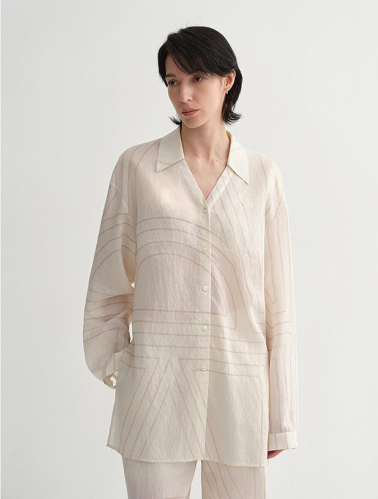 
                  
                    Linen original art stripe print classic lapel small V-neck design breathable shirt suit for women
                  
                