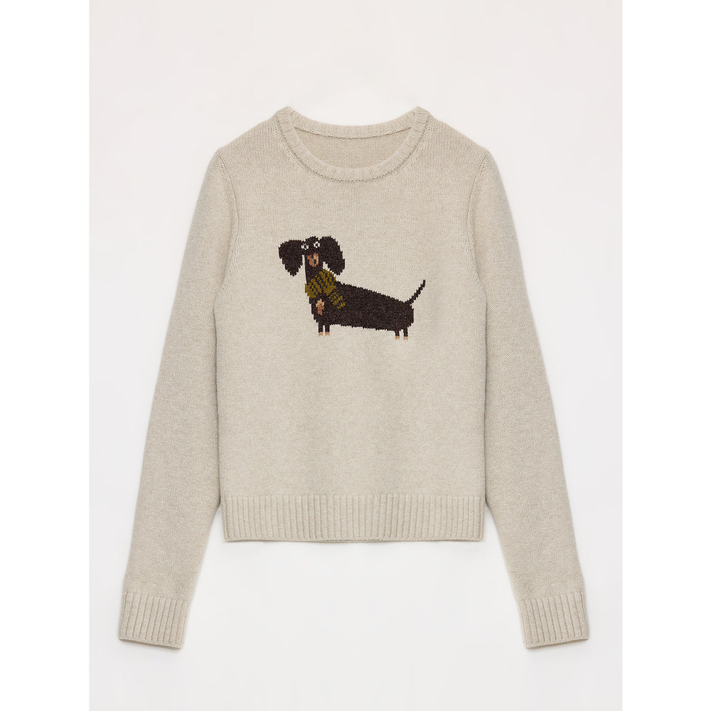 
                  
                    "Brani" Superfine Merino Wool Cotton Blend Animal Jacquard Round Neck Sweater for Women
                  
                