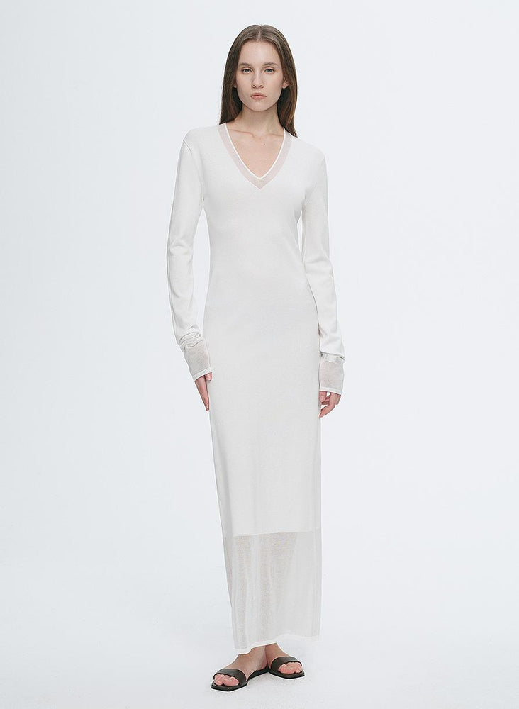 
                  
                    Elegant and intellectual triacetate Tencel blended skin-friendly transparent splicing design V-neck dress
                  
                