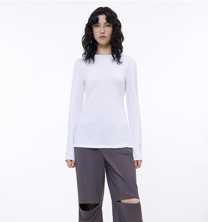 
                  
                    Round neck deconstructed long sleeve T-shirt for women Slim fit and versatile top
                  
                