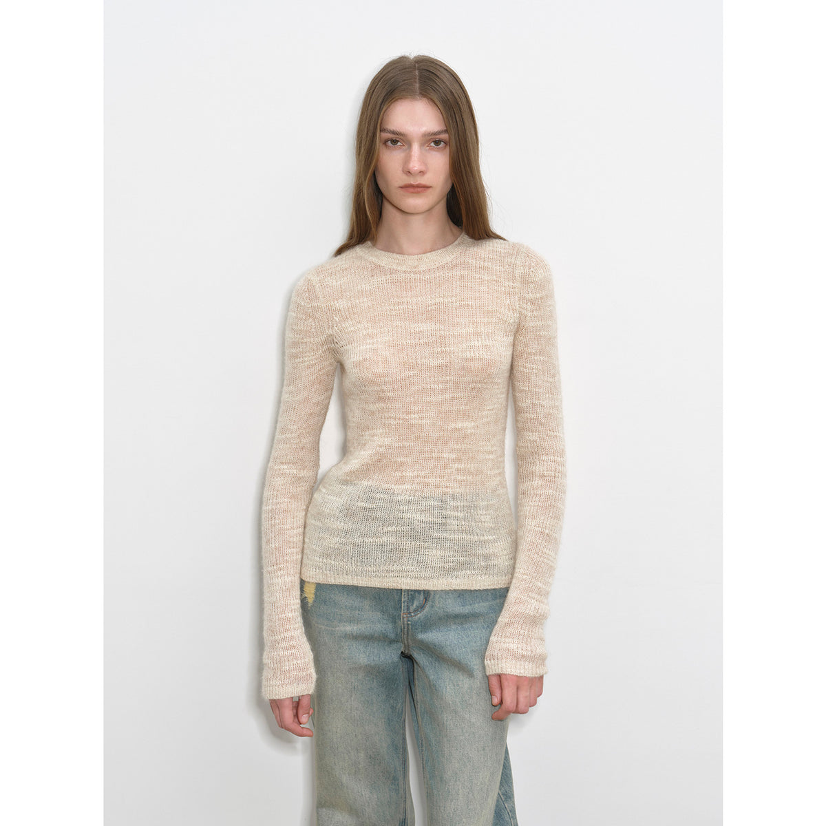 "Lazy Day Essential" Textured Mohair Blend Round Neck Stretch Knit Base Layer Fall Winter