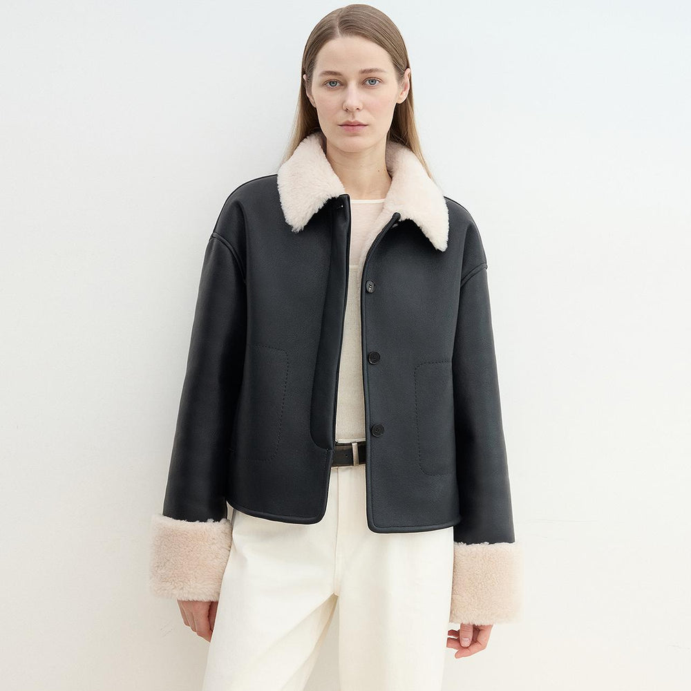 
                  
                    Slightly Sweet Latte Second Generation Furry Lapel Casual Straight Shorn Shearling Jacket
                  
                