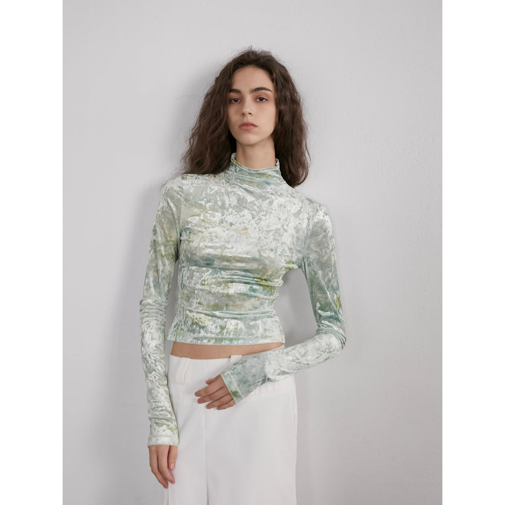 
                  
                    "Warm Sugar Latte" Smudge Print Velvet Long Sleeve Bottoming Shirt Women's Half Turtleneck T-shirt
                  
                