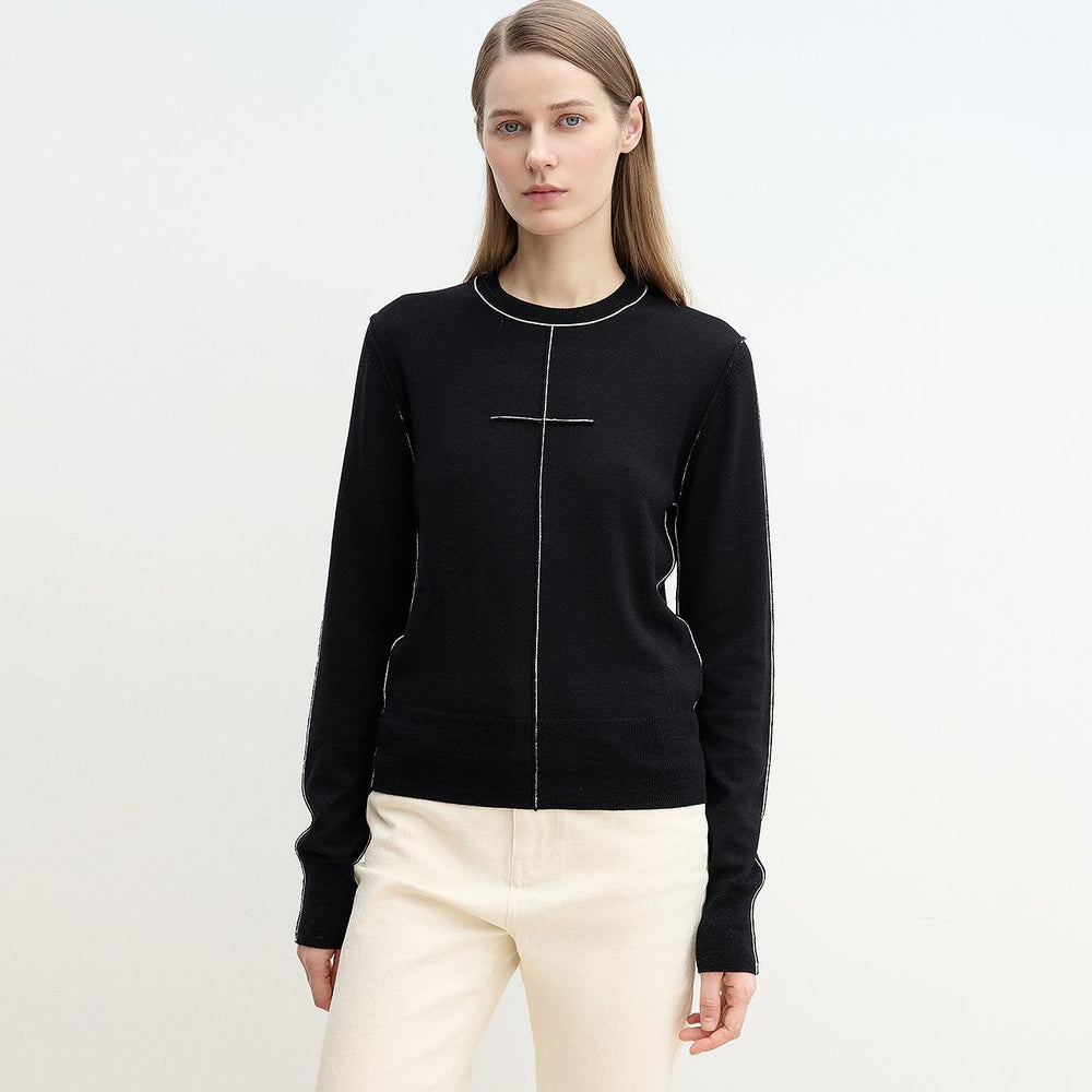 
                  
                    “Imbell"Imported Yangtze 30NM Contrast Stitch Wool Knit Skin-Friendly Short Top
                  
                