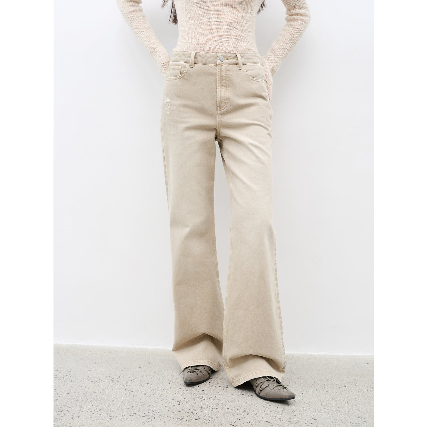 "Flare Mark" Retro all-season slim-fit versatile floor-length washed flared jeans