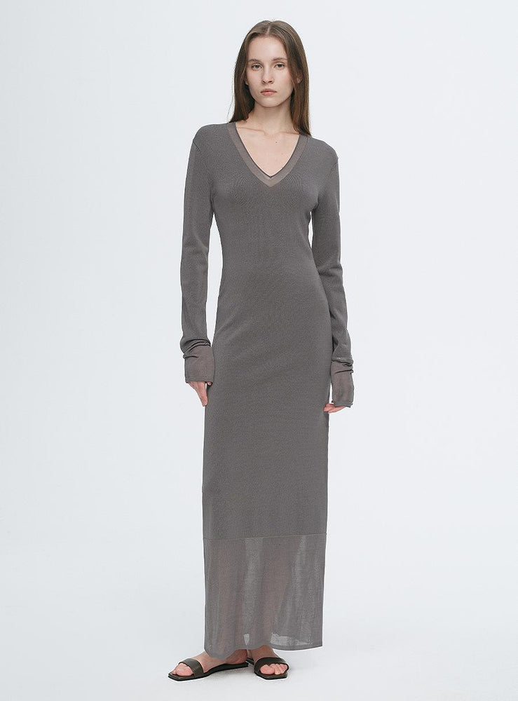 
                  
                    Elegant and intellectual triacetate Tencel blended skin-friendly transparent splicing design V-neck dress
                  
                