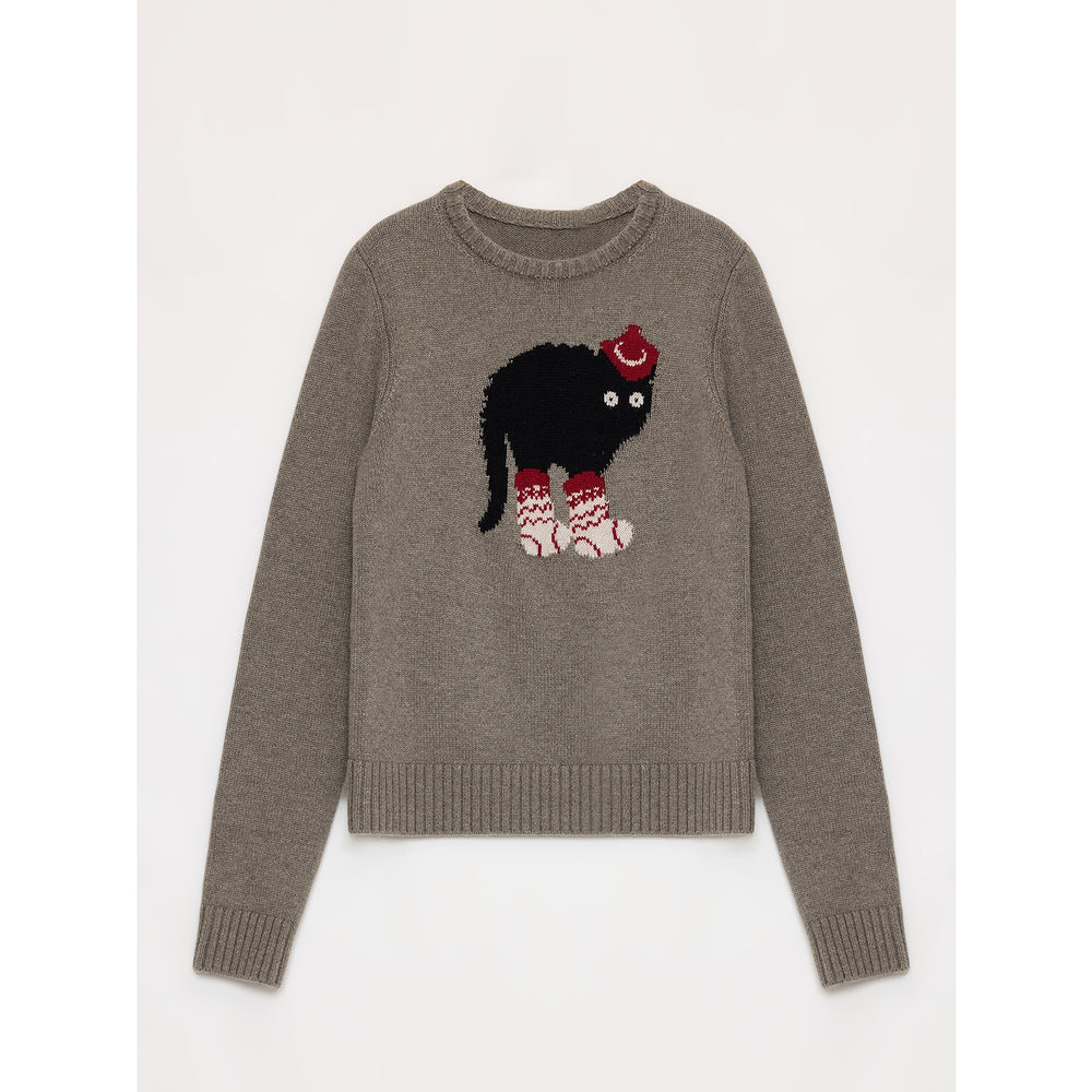 
                  
                    "Brani" Superfine Merino Wool Cotton Blend Animal Jacquard Round Neck Sweater for Women
                  
                