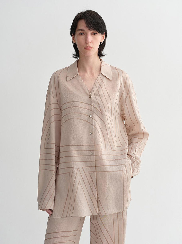 
                  
                    Linen original art stripe print classic lapel small V-neck design breathable shirt suit for women
                  
                