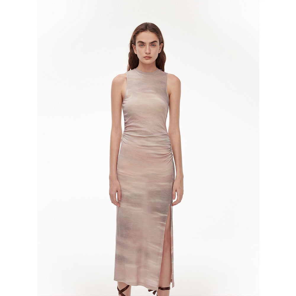 
                  
                    "Half Summer Ball" Fine Wool Blend Sleeveless Slit Long Knit Dress
                  
                