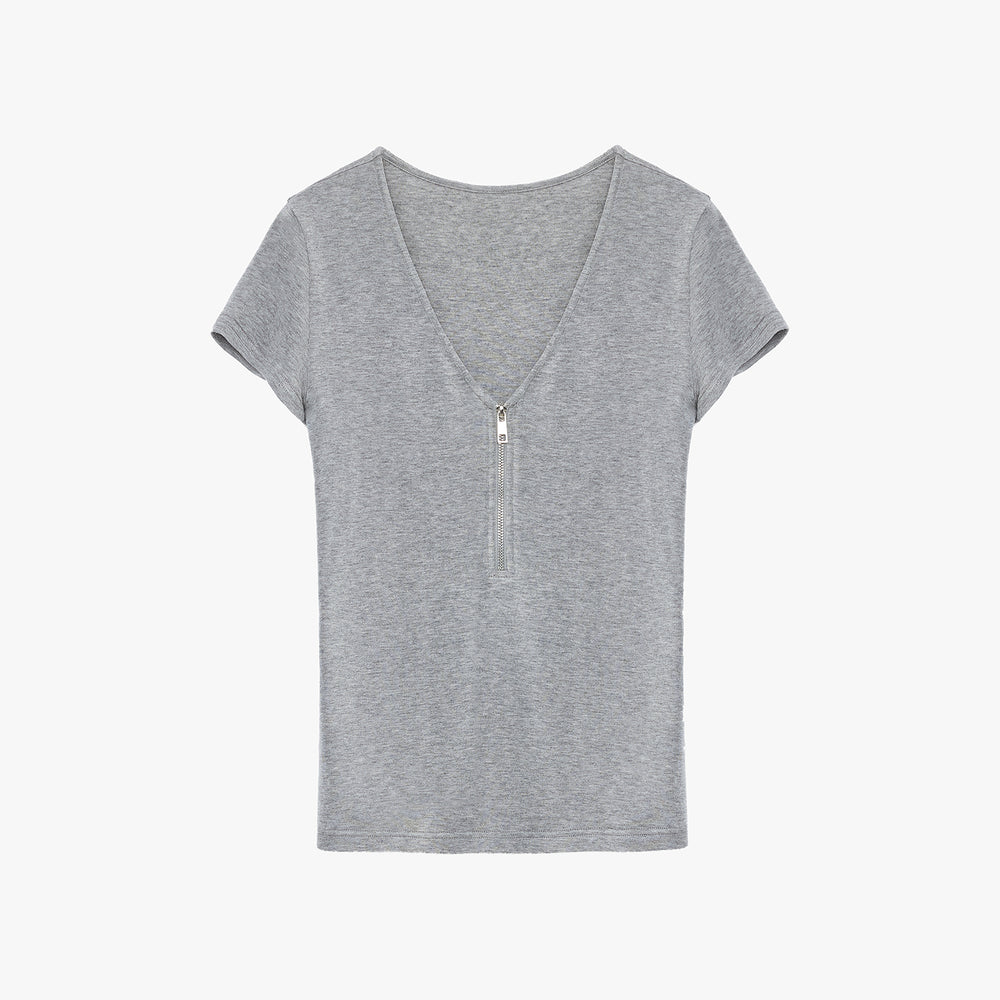 
                  
                    "Simple Color Silent Film" Australian Wool Tencel V-neck Zipper T-shirt
                  
                