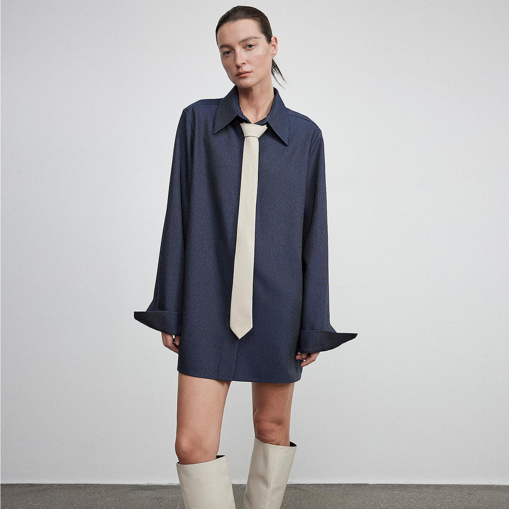 
                  
                    Long shirt with high-end drapey temperament top for women
                  
                