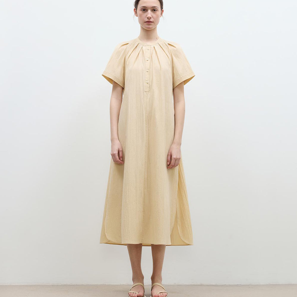 
                  
                    "First Love Island" Cotton Stand Collar Pleated Short Sleeve Shirt Dress for Women
                  
                