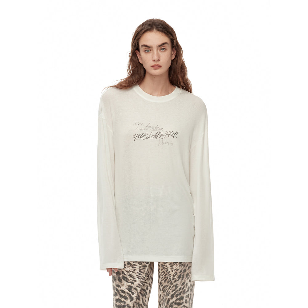 
                  
                    Classic all-match printed round neck slightly loose slim fit draped long sleeve T-shirt
                  
                