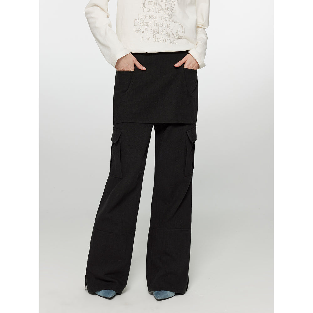 
                  
                    "Free to run away" miu style fake two-piece workwear micro-flared casual pants low-waist slim zipper trousers for women
                  
                