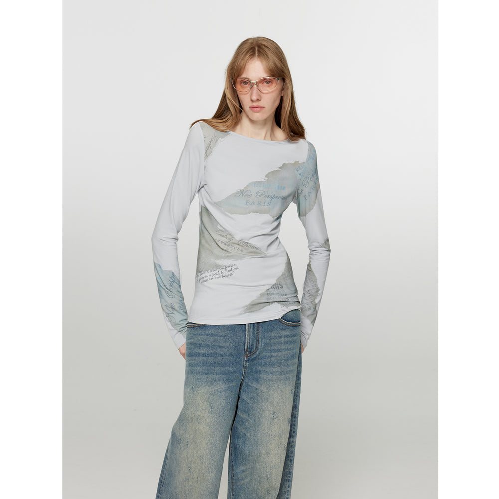 
                  
                    "Letter from Morning and Evening" Silk Cotton Blended/Original Printed One-line Collar Long Sleeve T-Shirt Women's Fitted Top Spring
                  
                