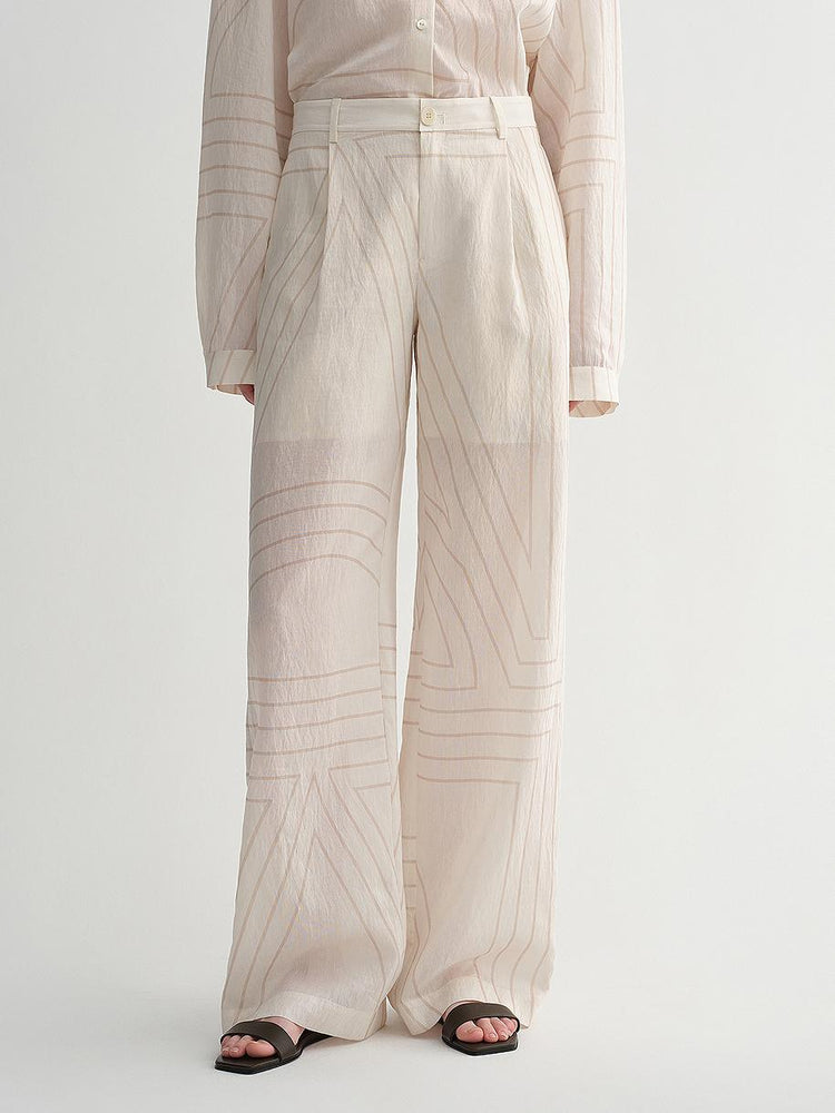 
                  
                    Linen original art stripe print classic lapel small V-neck design breathable shirt suit for women
                  
                