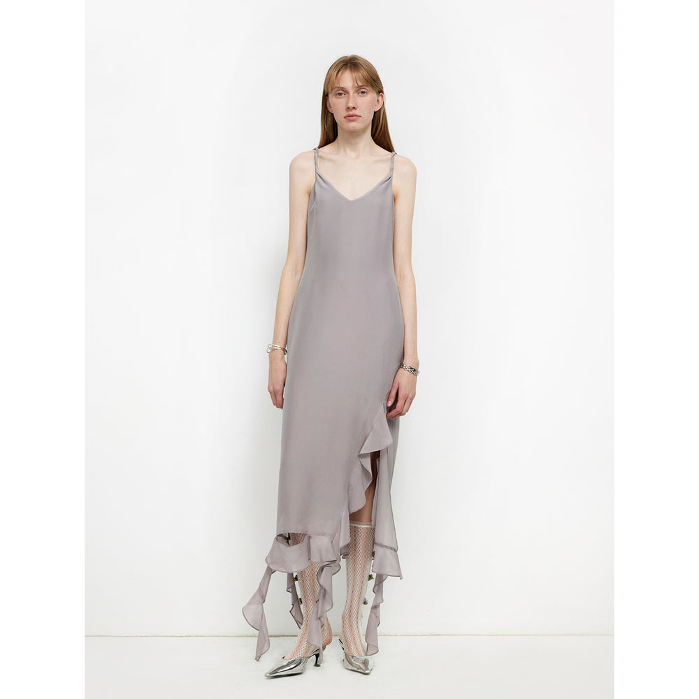
                  
                    "Rosy Ombre" Acetate Mulberry Silk V-Neck Ruffled Draped Twist Strap Summer Dress
                  
                