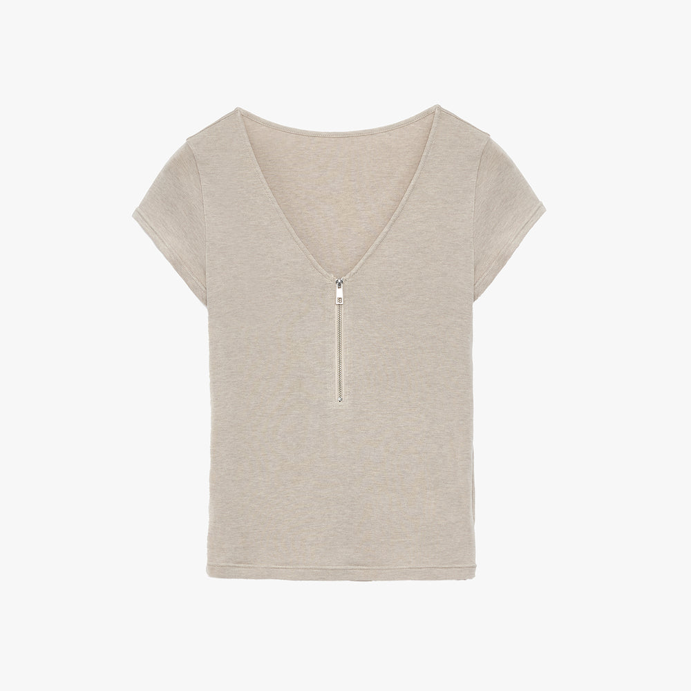 
                  
                    "Simple Color Silent Film" Australian Wool Tencel V-neck Zipper T-shirt
                  
                