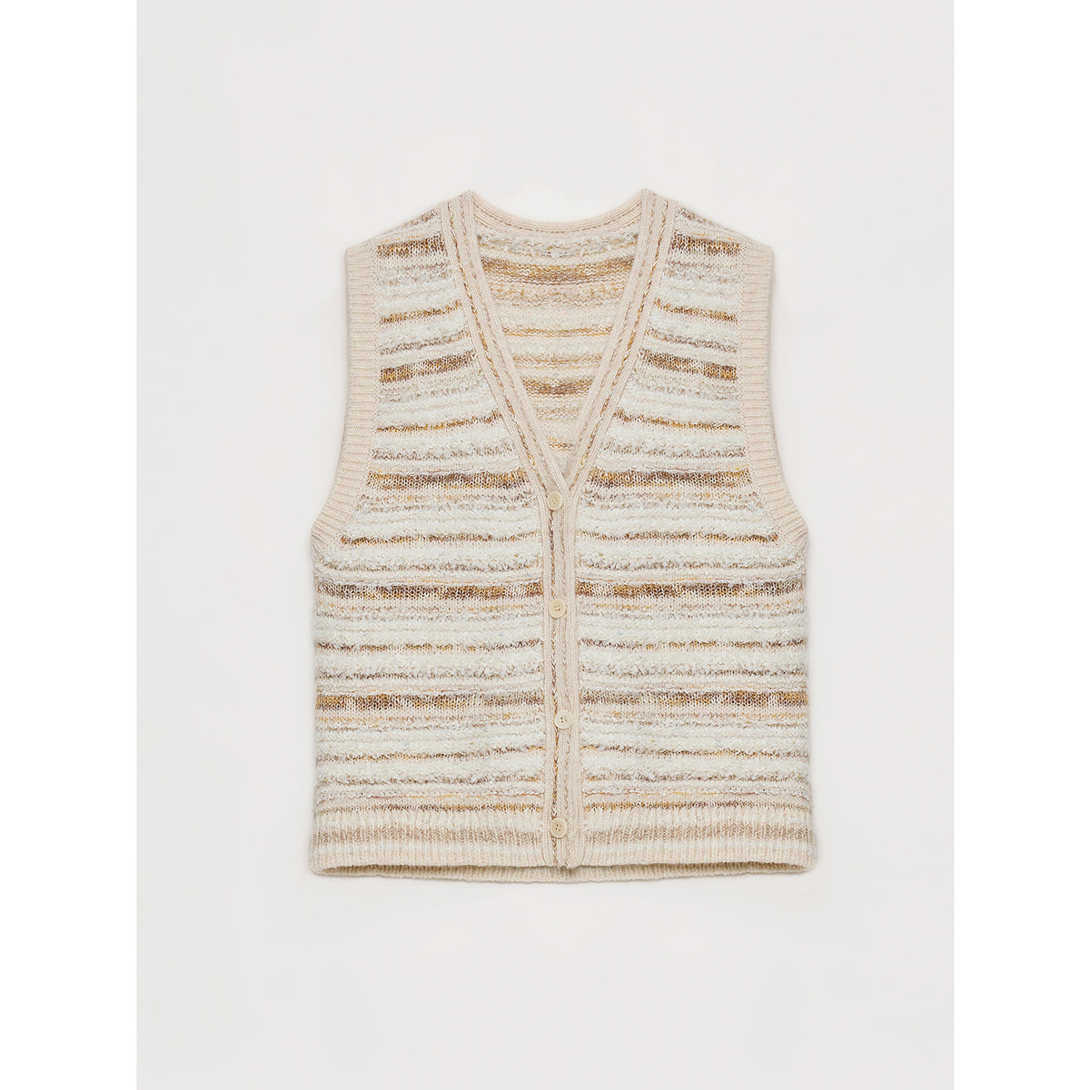 "Nice Weekend" striped woven V neck early spring layered knitted cardigan top vest
