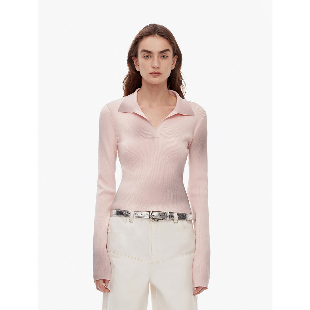 
                  
                    "Artistic Abstract" sfumato distressed printed merino wool waisted polo collar long sleeve short knit sweater
                  
                