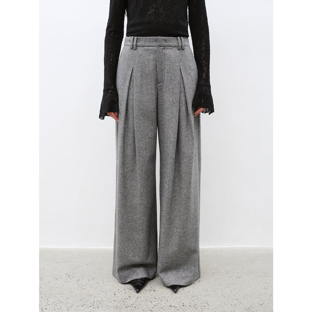 
                  
                    "City Stroll" casual and relaxed wool-blend double-pleated straight draped wide-leg casual trousers for autumn
                  
                