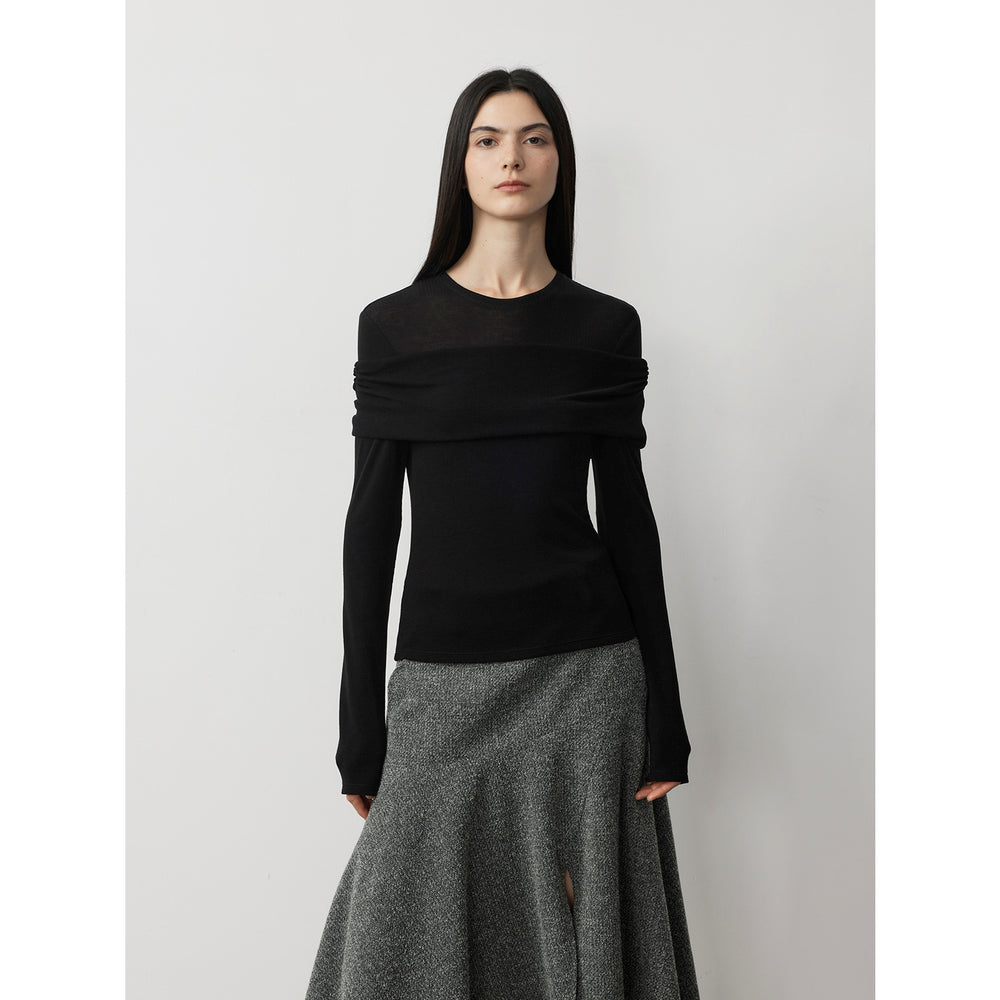 
                  
                    "Modern Tricks" personalized layered Tencel wool fake two-piece splicing one-shoulder versatile knitted top
                  
                