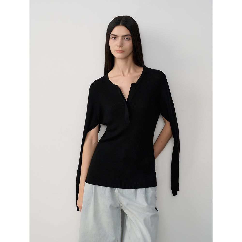 "Moonlight Schumann" Tencel wool blend long-sleeved sweater thin top