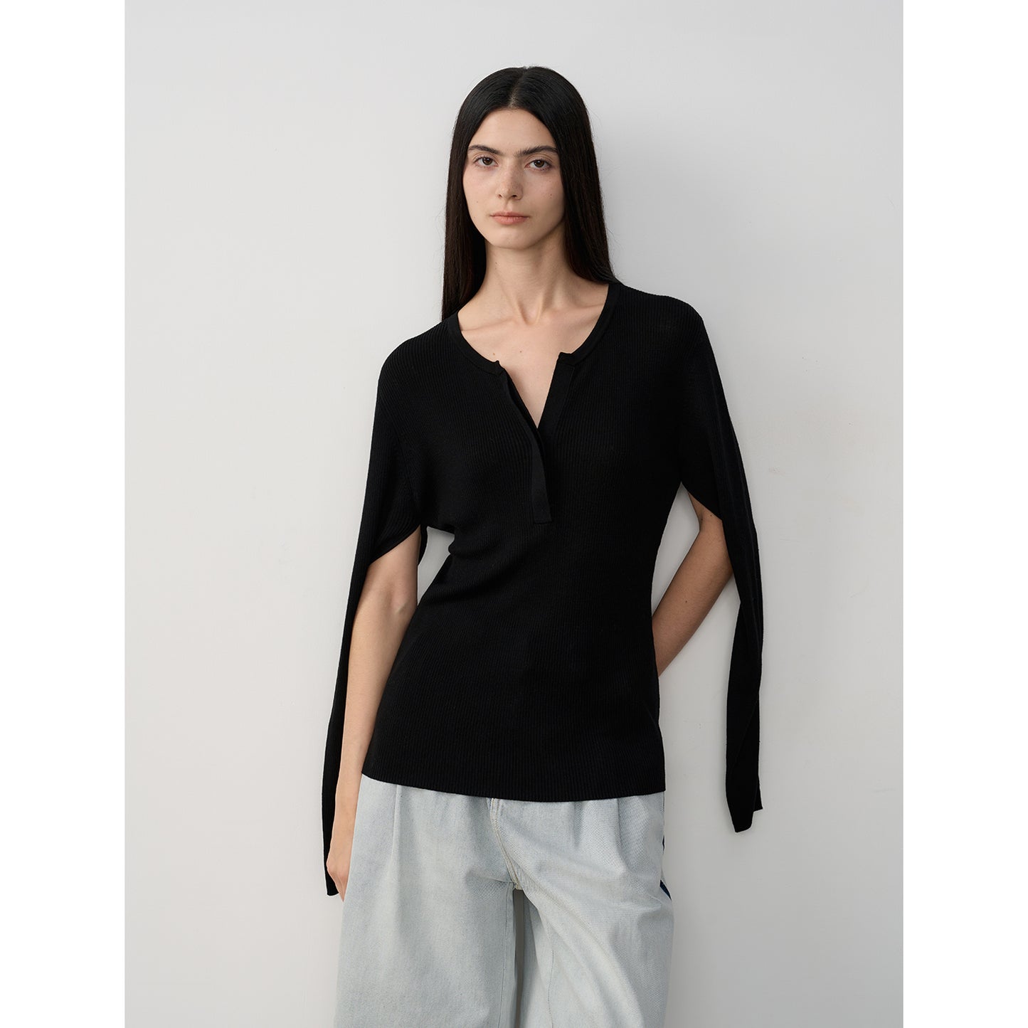 "Moonlight Schumann" Tencel wool blend long-sleeved sweater thin top