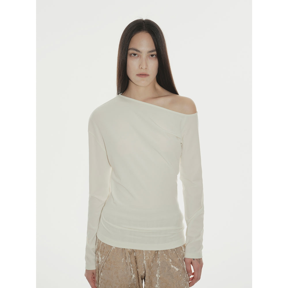 
                  
                    "Fashionable Street" Off-shoulder Slim Fit Lyocell Tencel Wool Long Sleeve T-shirt
                  
                