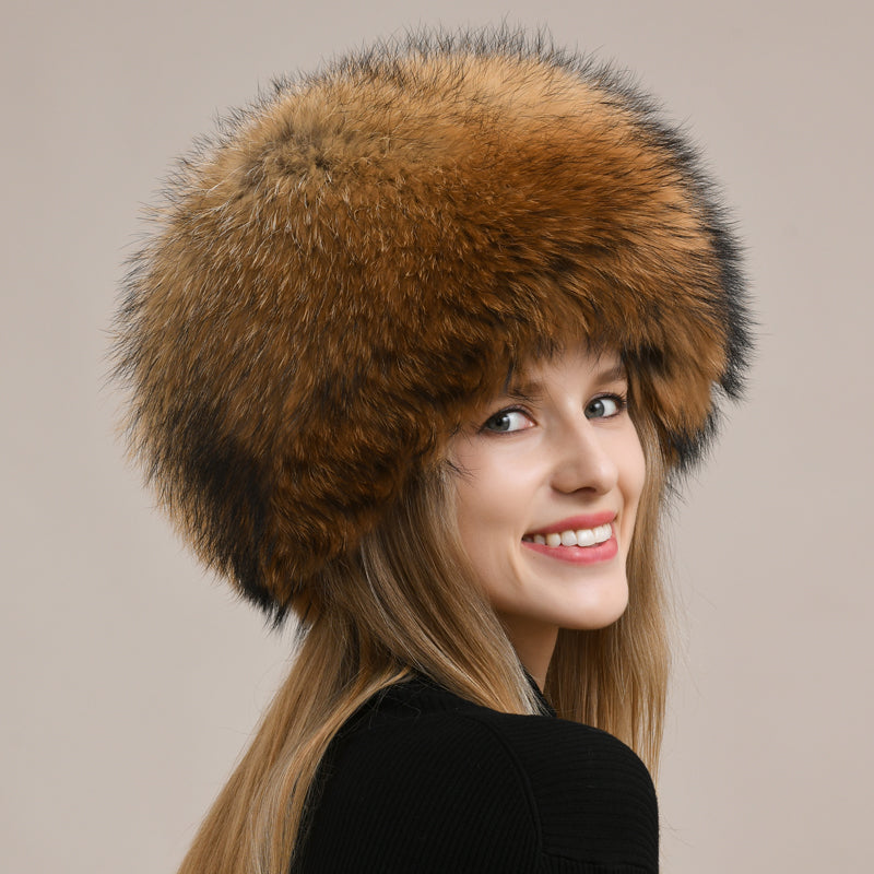 Fox fur hat warm earmuffs