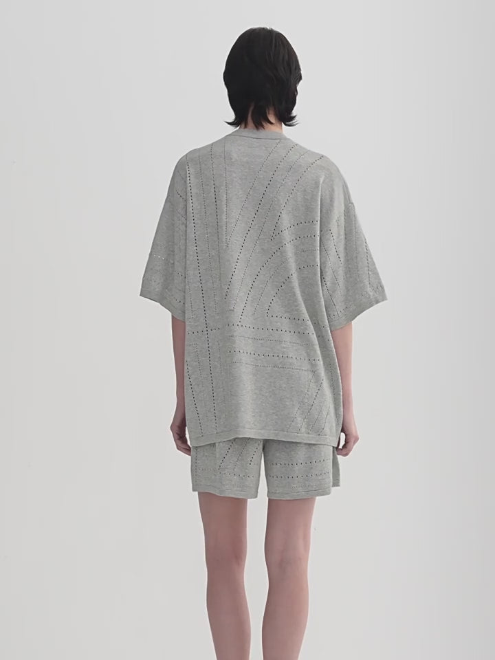 Customized Acetate Cotton Geometric Lines Knitted Suit