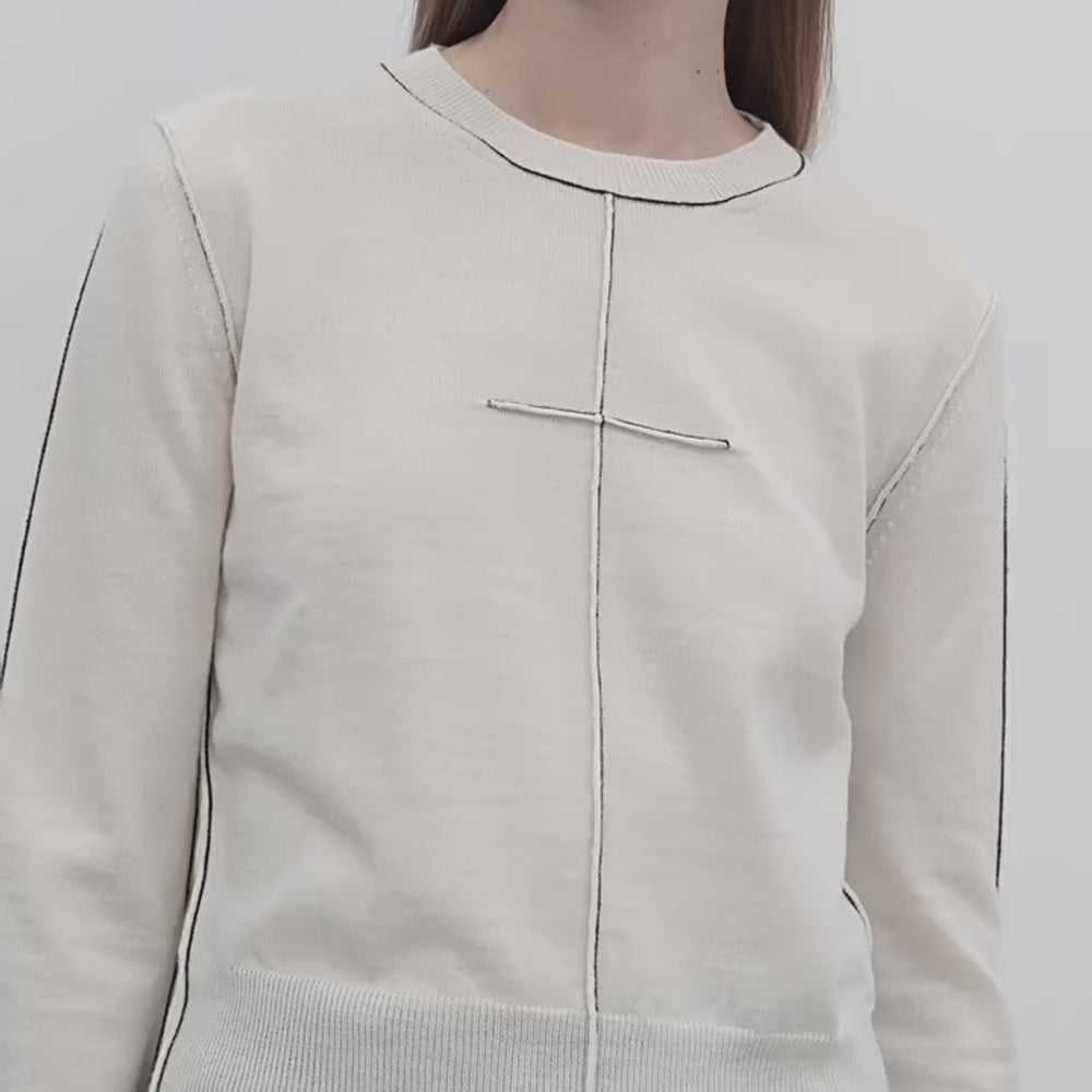 
                  
                    Load and play video in Gallery viewer, “Imbell&amp;quot;Imported Yangtze 30NM Contrast Stitch Wool Knit Skin-Friendly Short Top
                  
                
