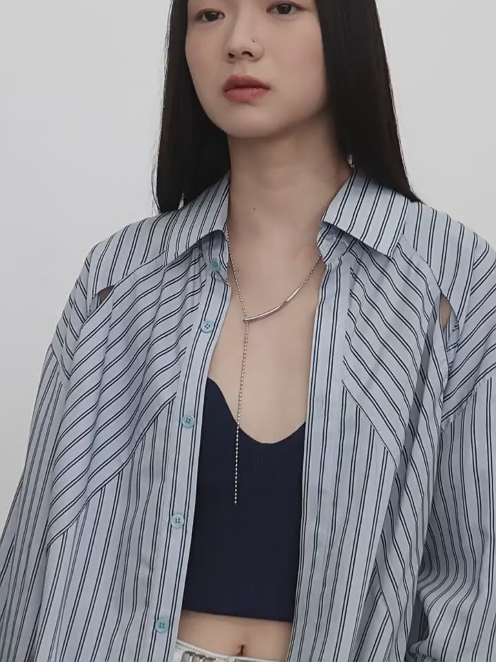
                  
                    Video in der Galerie ansehen und abspielen, &amp;quot;Spring and Summer Prank&amp;quot; Tencel jacquard striped long-sleeved shirt jacket women&amp;#39;s loose top
                  
                