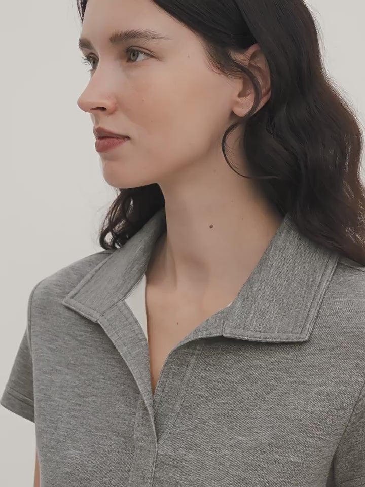 
                  
                    Load and play video in Gallery viewer, &amp;quot;Dublin&amp;quot; Lapel Straight Shoulder Slim Fit Short Sleeve T-shirt Tops Women
                  
                